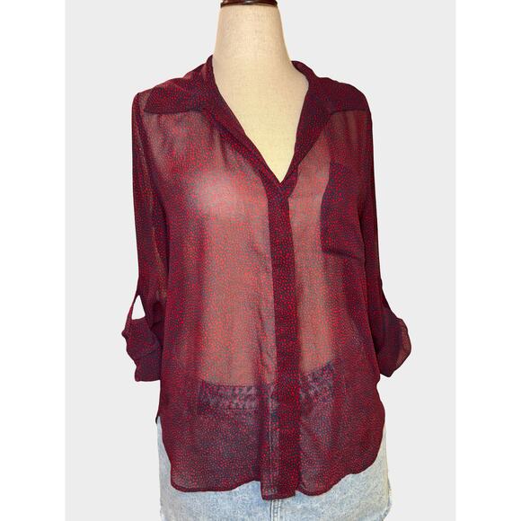 Women’s Tommy Hilfiger Semi Sheer Navy Red Print Blouse Size M - Picture 5 of 11